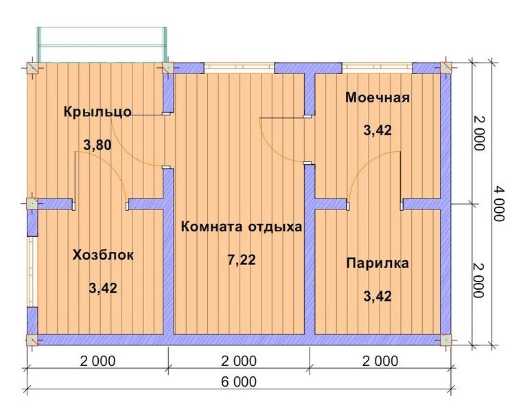 Планировка бани 7х5 с туалетом и комнатой отдыха